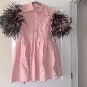 Queen of Sparkles Pink feather sleeve dress. Size L. Great condition.